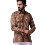 Men's Sanganeri Walnut Brown Hunting Styled Printed Shirt | Artistic Outdoor Wear